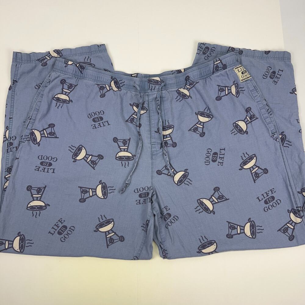 Life is Good Sleep Lounge Pants Charcoal BBQ Barbeque Grill Blue Mens L Large